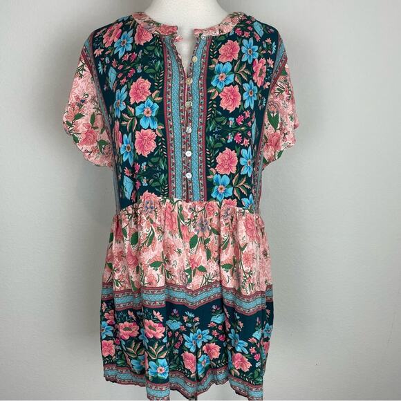 Saints & Secrets Teal Peach Floral Romper Large - Picture 1 of 7